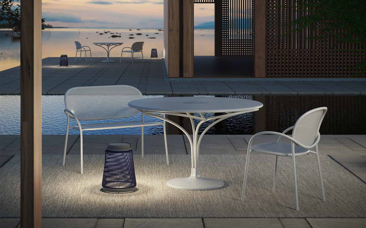tavolo da giardino con panca e sedia in alluminio