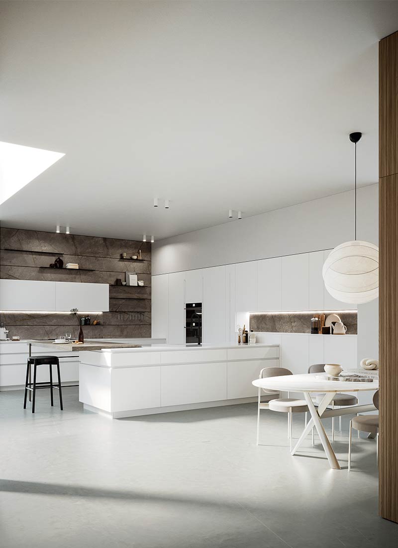 cucina stile loft bianca con isola