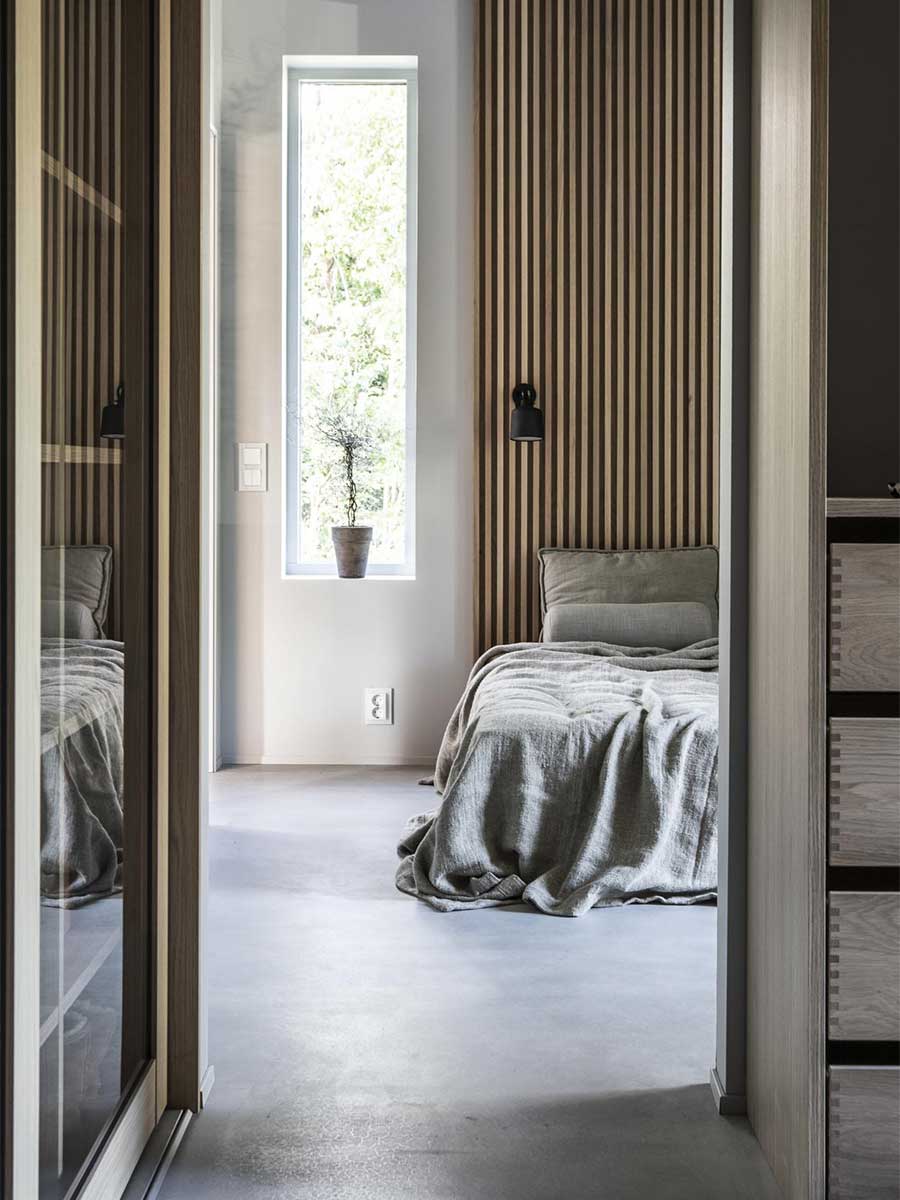 camera da letto con tessile in lino