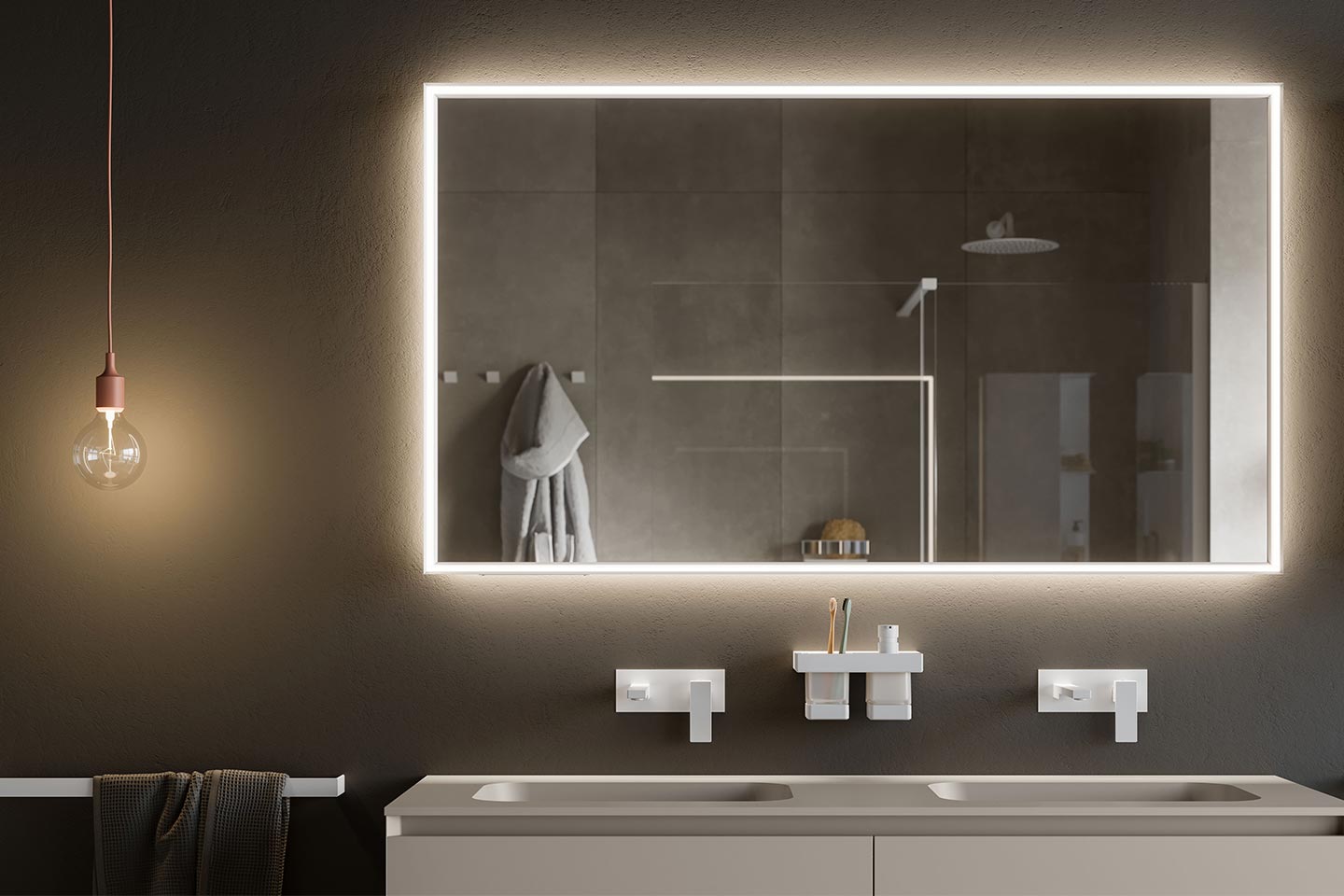 specchio bagno rettangolare con illuminazione integrata