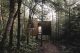 rifugio in legno rialzato da terra in mezzo alla foresta