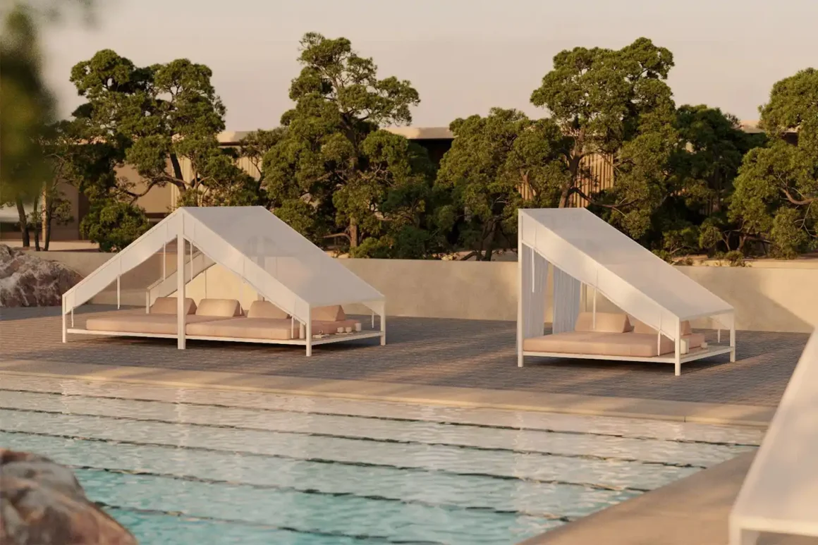 daybed doppio e singolo a bordo piscina, Skyline design