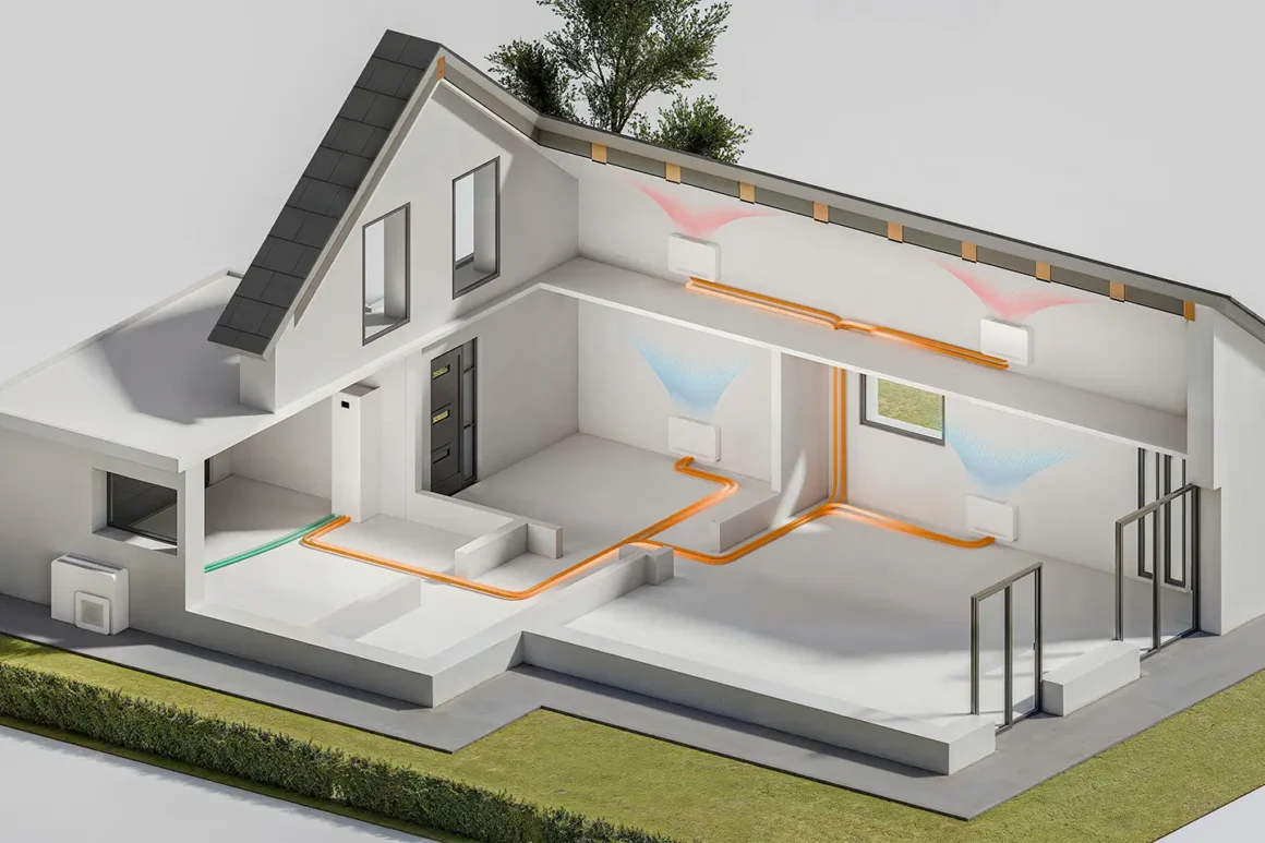 schema water loop heat pump INNOVA con distribuzione acqua a temperatura neutra in edificio residenziale