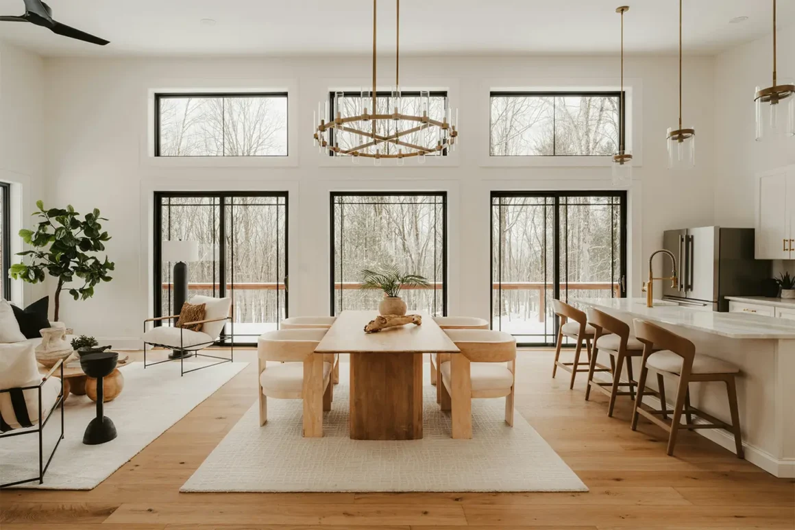 come arredare stanza con soffitto molto alto con finestre a doppia altezza e open space