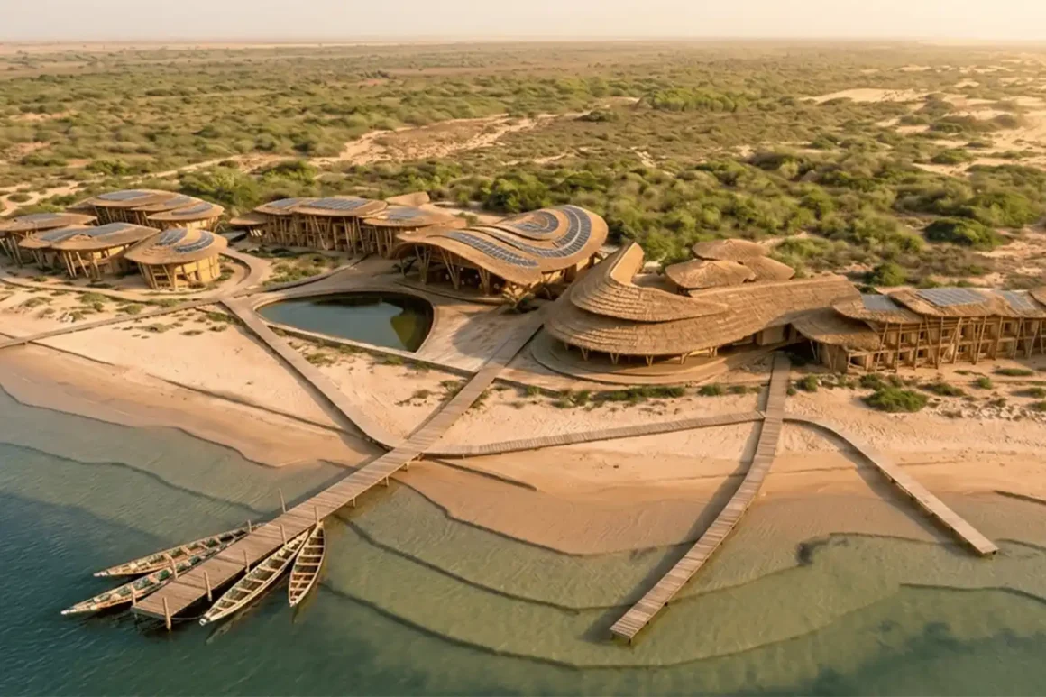 The River Stones of Senegal, vista aerea dell'eco-resort tra il fiume e l'oceano Atlantico